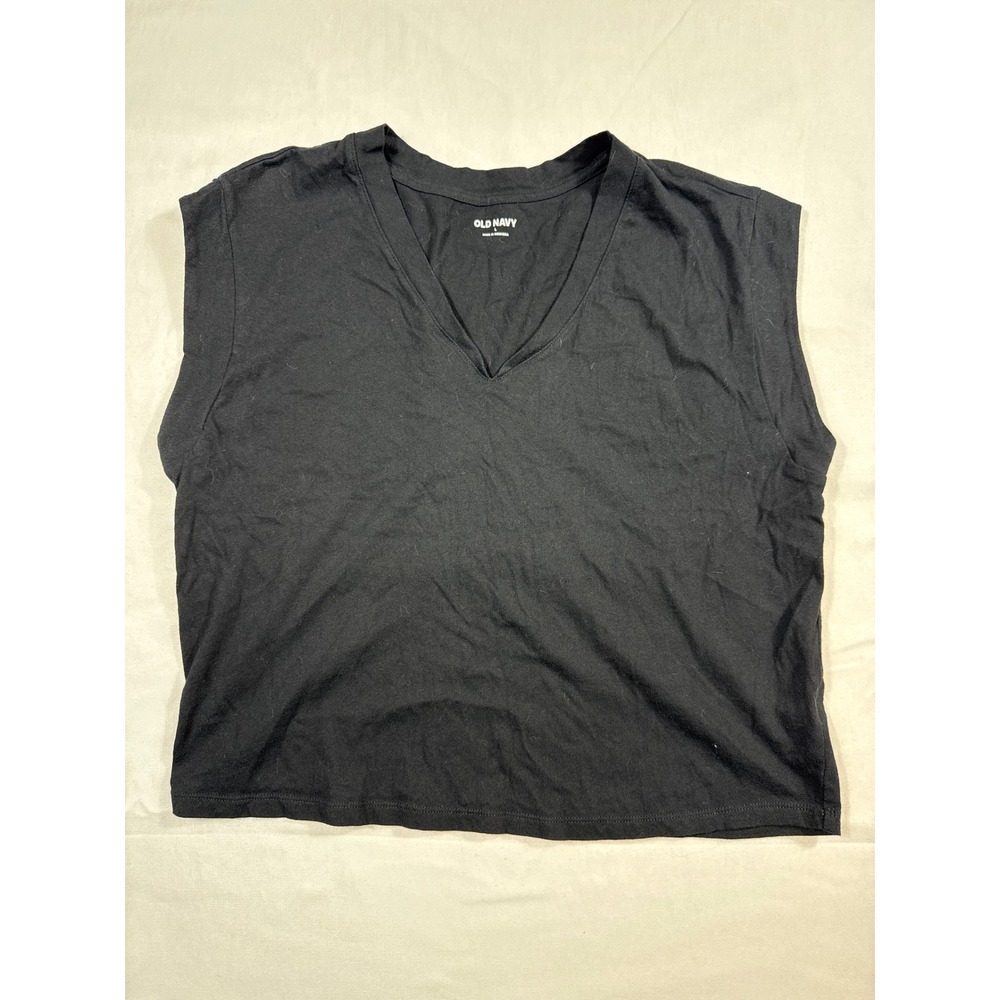 Old Navy Womens Black V-Neck Muscle Tank Top Sleeveless Relaxed Fit Size L